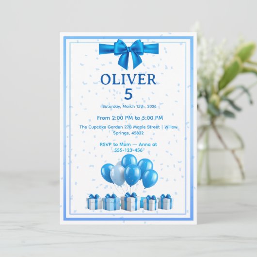 Boys Birthday Invitation - Gift Boxes & Confetti Kaart (Staand voorkant)