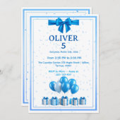 Boys Birthday Invitation - Gift Boxes & Confetti Kaart (Voorkant / Achterkant)