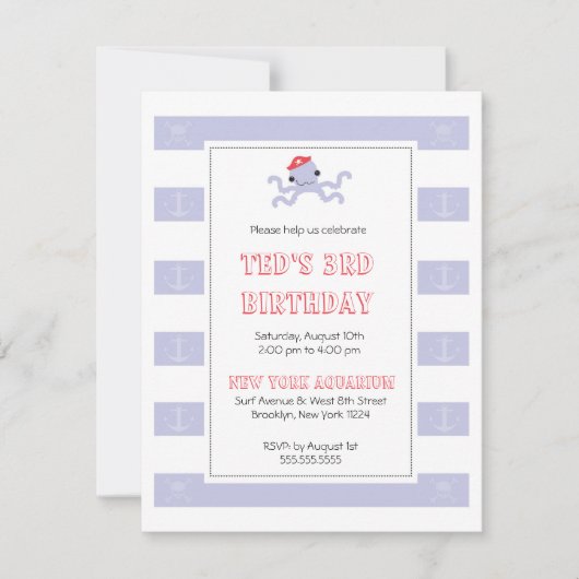 Boys Birthday Invitation - Pirate Octopus Kaart (Voorkant)