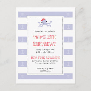 Boys Birthday Invitation - Pirate Octopus Kaart