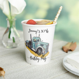 Boys Birthday Party Blue Semi Truck Papieren Bekers