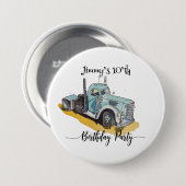 Boys Birthday Party Blue Semi Truck Ronde Button 7,6 Cm (Voorkant /achterkant)