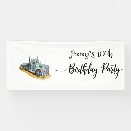 Boys Birthday Party Blue Semi Truck Spandoek (Horizontaal)