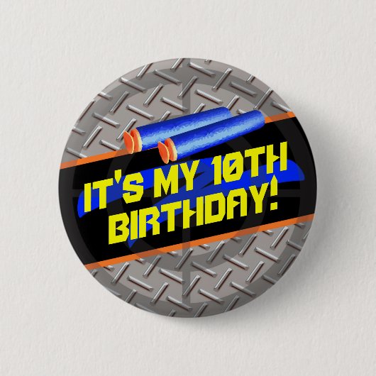 Boys Birthday Party Dart Wars Foam Laser Label Kin Ronde Button 5,7 Cm (Voorkant)