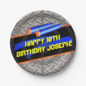 Boys Birthday Party Dart Wars Laser Label Foam Dec Papieren Bordje (Voorkant)