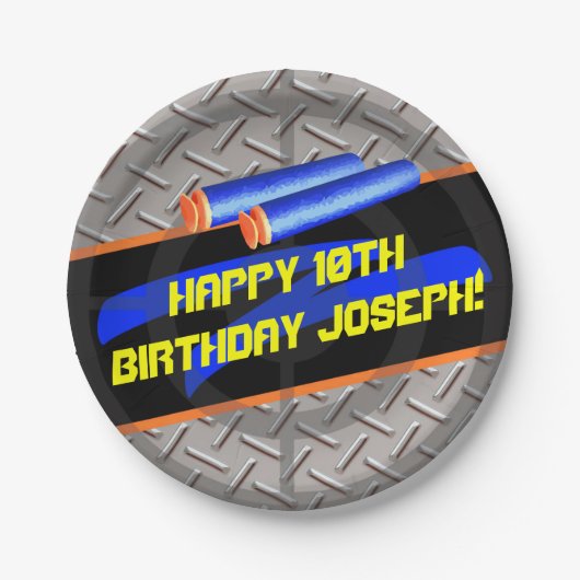 Boys Birthday Party Dart Wars Laser Label Foam Dec Papieren Bordje (Voorkant)