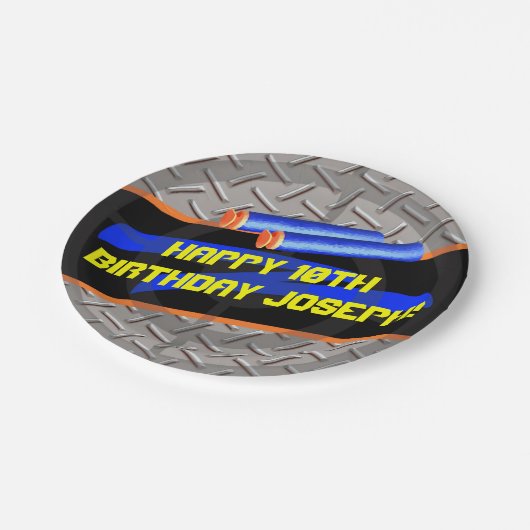Boys Birthday Party Dart Wars Laser Label Foam Dec Papieren Bordje (Gekanteld)