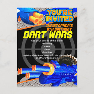 Boys Birthday Party Dart Wars Laser Label Foam Dec Uitnodiging Briefkaart