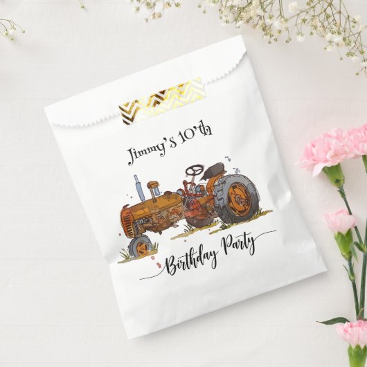 Boys birthday party with antique tractor design bedankzakje (Gezegeld)