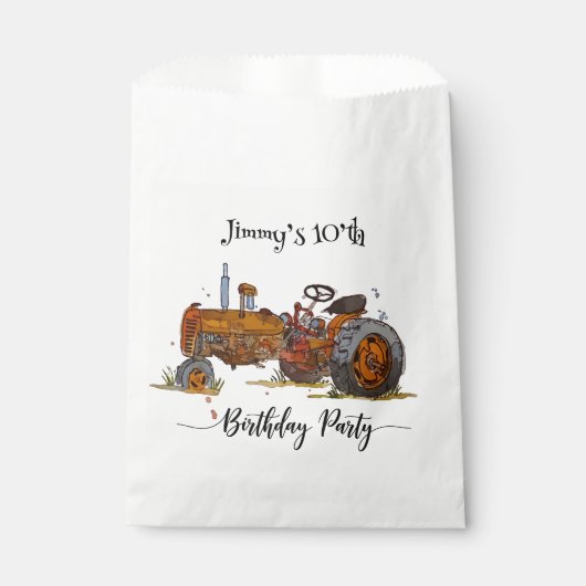 Boys birthday party with antique tractor design bedankzakje (Voorkant)