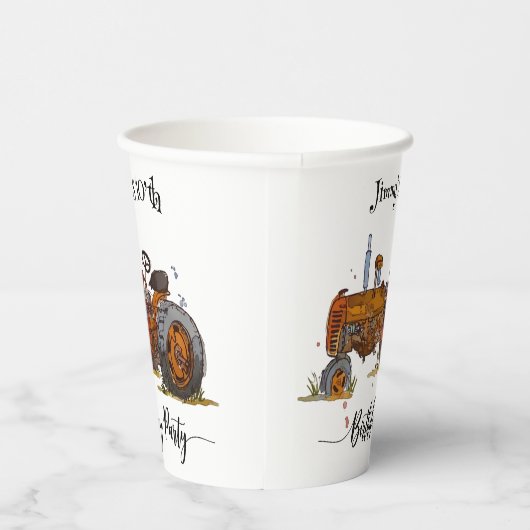 Boys birthday party with antique tractor design papieren bekers (Rechts)