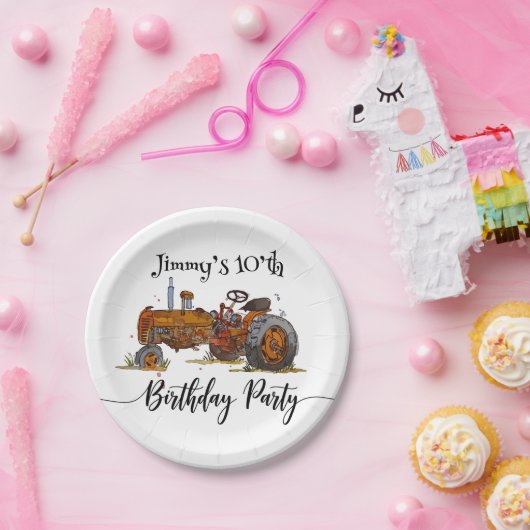 Boys birthday party with antique tractor design papieren bordje (Feest)