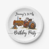 Boys birthday party with antique tractor design papieren bordje (Voorkant)