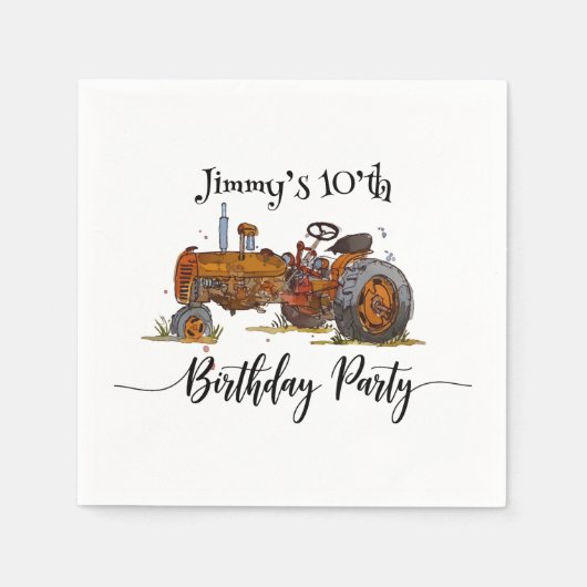 Boys birthday party with antique tractor design servet (Voorkant)