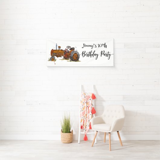 Boys birthday party with antique tractor design spandoek (Insitu)