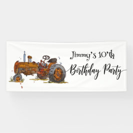 Boys birthday party with antique tractor design spandoek