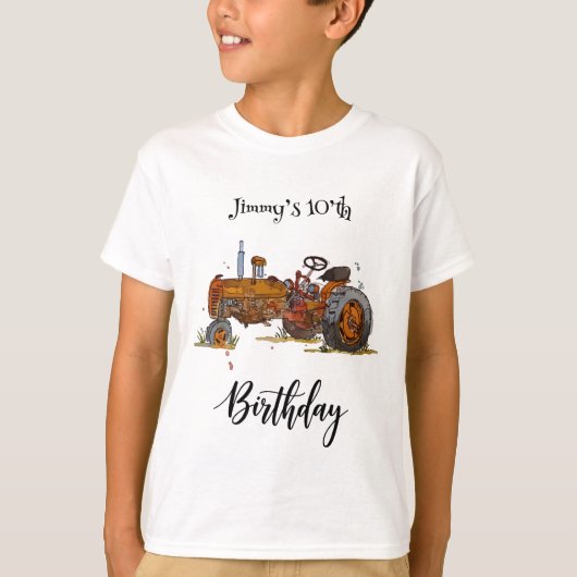 Boys birthday party with antique tractor design t-shirt (Voorkant)
