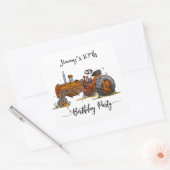 Boys birthday party with antique tractor design vierkante sticker (Envelop)