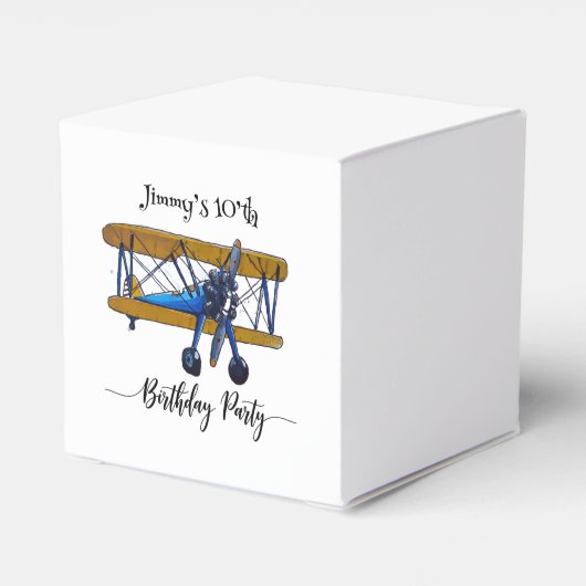 Boys birthday party with blue and yellow biplane bedankdoosjes (Achterkant)