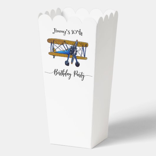 Boys birthday party with blue and yellow biplane  bedankdoosjes (Achterkant)