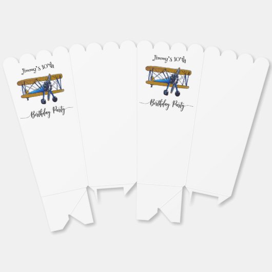 Boys birthday party with blue and yellow biplane  bedankdoosjes (Ongevouwen)