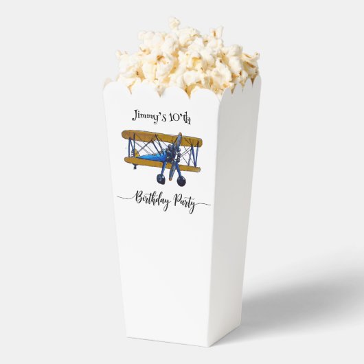 Boys birthday party with blue and yellow biplane  bedankdoosjes (Popped)