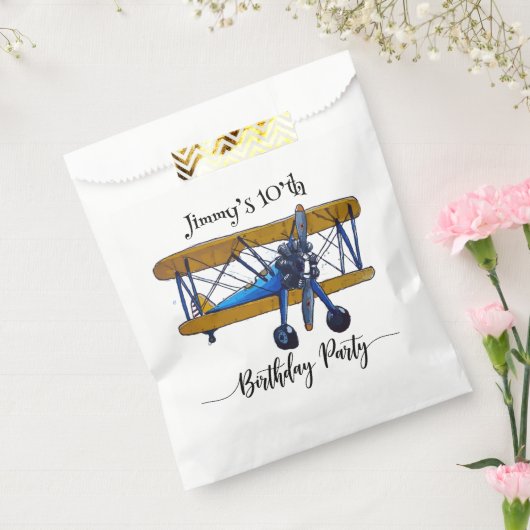 Boys birthday party with blue and yellow biplane bedankzakje (Gezegeld)