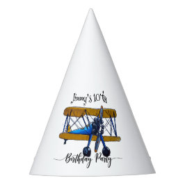 Boys birthday party with blue and yellow biplane feesthoedjes