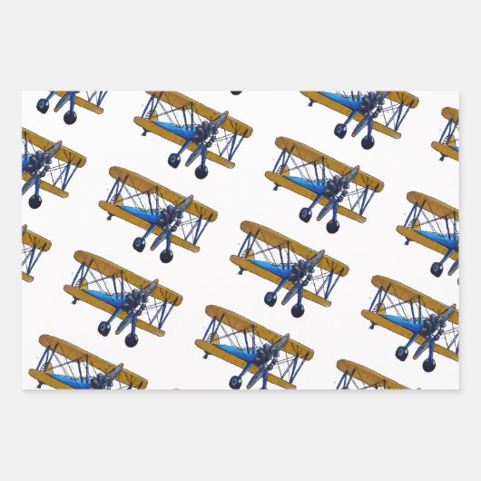 Boys birthday party with blue and yellow biplane inpakpapier vel (Voorkant 2)