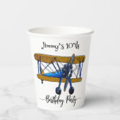 Boys birthday party with blue and yellow biplane papieren bekers (Achterkant)