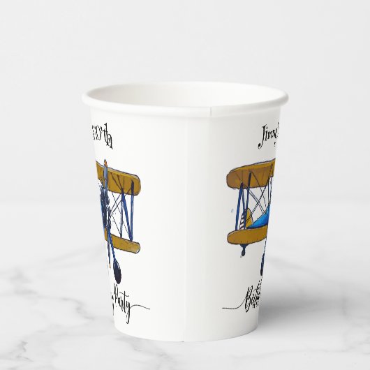 Boys birthday party with blue and yellow biplane papieren bekers (Rechts)