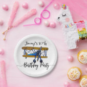 Boys birthday party with blue and yellow biplane papieren bordje (Feest)