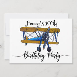 Boys birthday party with blue and yellow biplane save the date