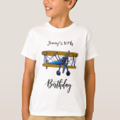 Boys birthday party with blue and yellow biplane t-shirt (Voorkant)