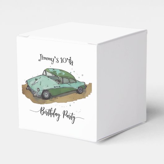 Boys birthday party with two toned sedan bedankdoosjes (Voorkant Zijde)