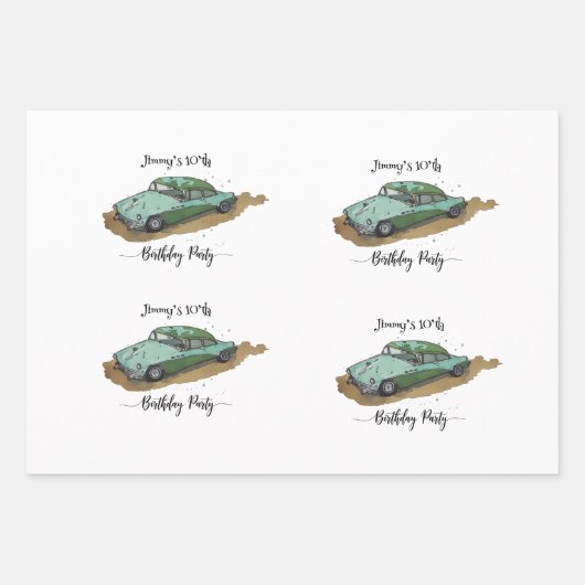 Boys birthday party with two toned sedan inpakpapier vel (Voorkant 3)