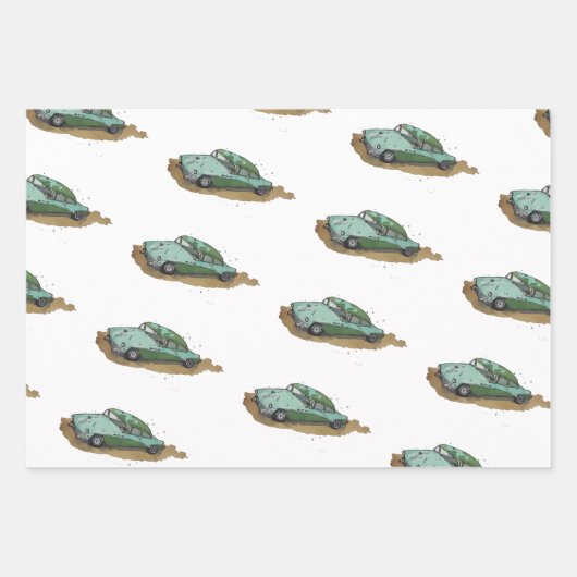 Boys birthday party with two toned sedan inpakpapier vel (Voorkant 2)