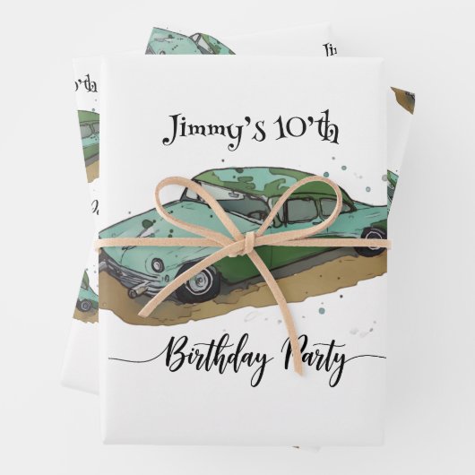 Boys birthday party with two toned sedan inpakpapier vel (In situ)