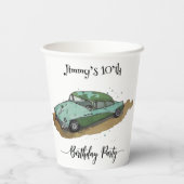 Boys birthday party with two toned sedan papieren bekers (Achterkant)