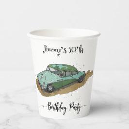 Boys birthday party with two toned sedan papieren bekers