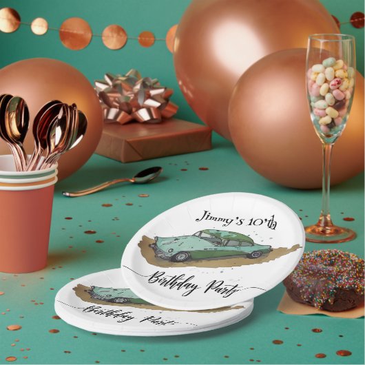 Boys birthday party with two toned sedan papieren bordje (Multi)