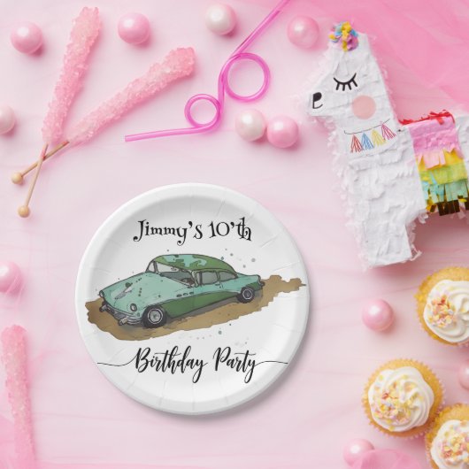 Boys birthday party with two toned sedan papieren bordje (Feest)