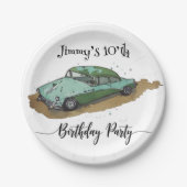Boys birthday party with two toned sedan papieren bordje (Voorkant)