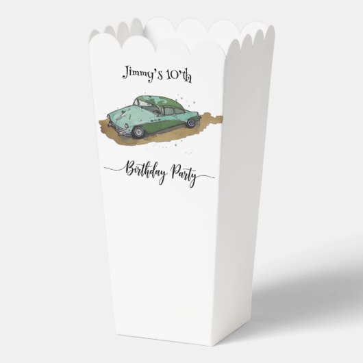 Boys birthday party with two toned sedan popcorn bedankdoosjes (Achterkant)