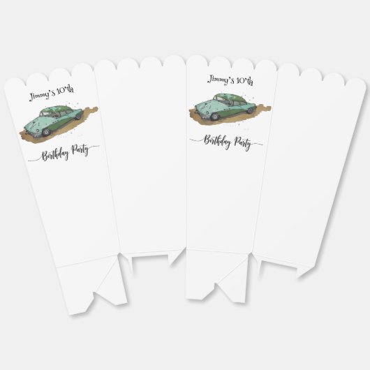 Boys birthday party with two toned sedan popcorn bedankdoosjes (Ongevouwen)