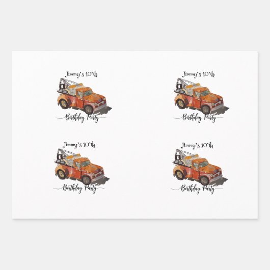 Boys birthday party with wrecker inpakpapier vel (Voorkant 3)