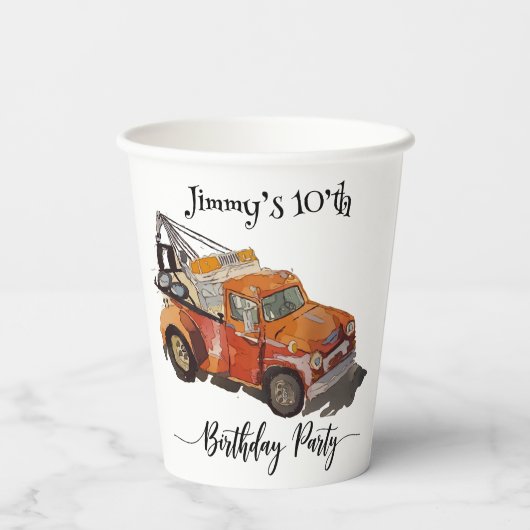 Boys birthday party with wrecker papieren bekers (Achterkant)