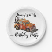 Boys birthday party with wrecker papieren bordje (Voorkant)