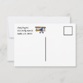 Boys birthday party with yellow and blue biplane bedankkaart (Achterkant)