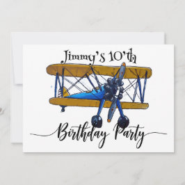 Boys birthday party with yellow and blue biplane kaart